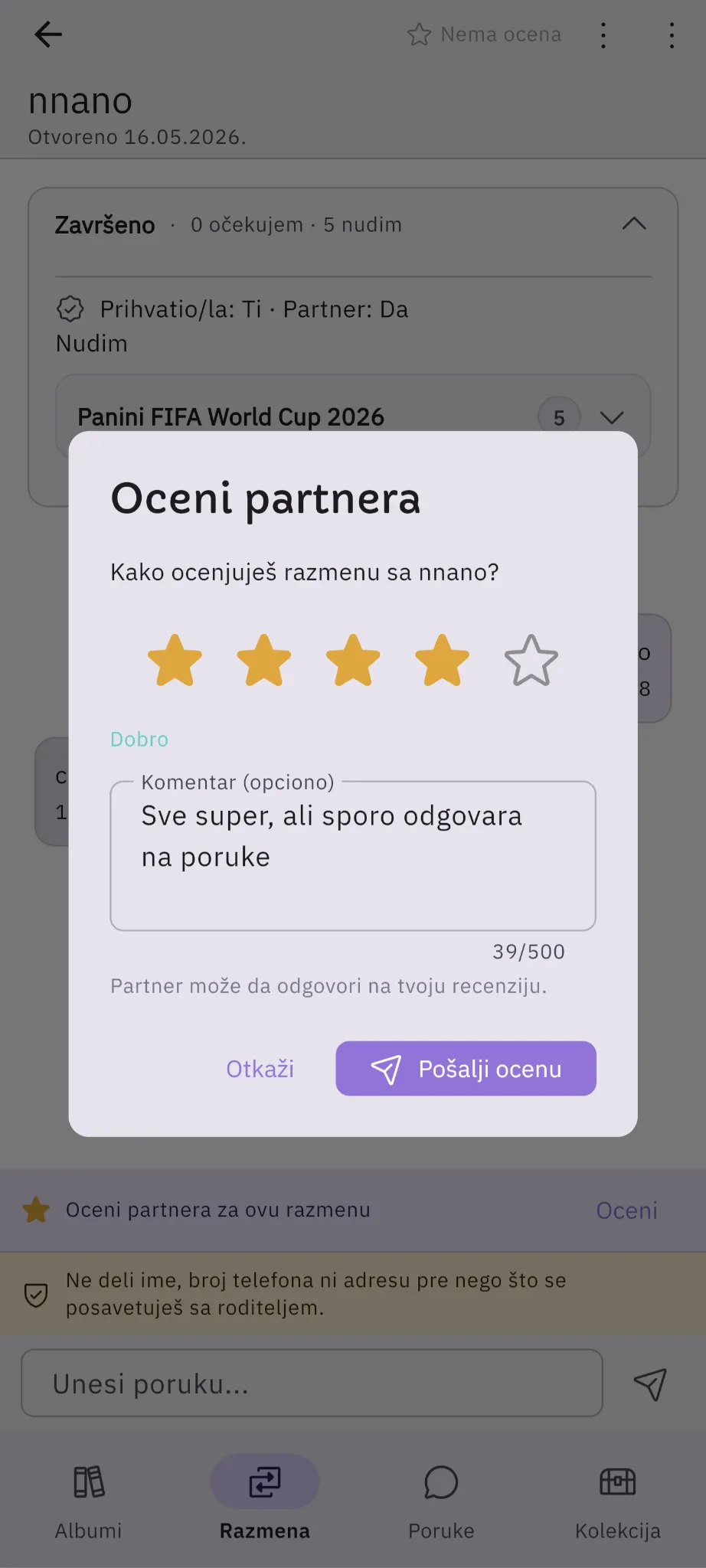 Ocena partnera nakon razmene