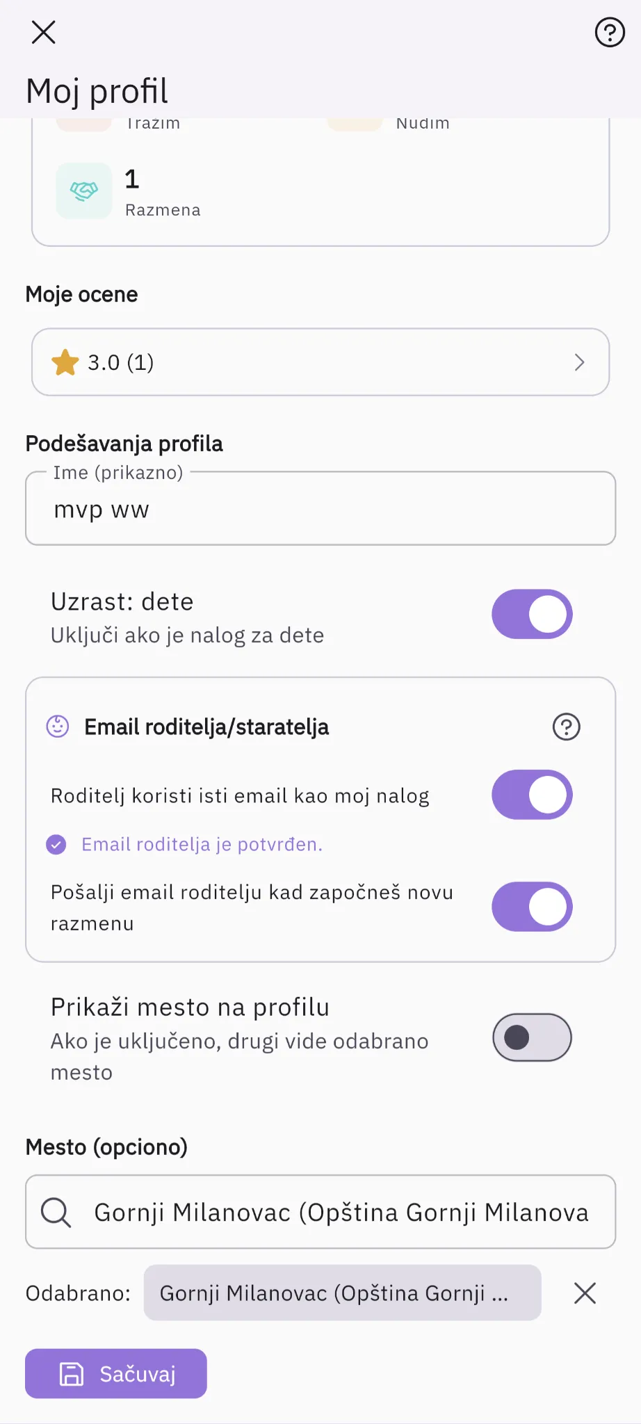 Profil sa zaštitom za decu